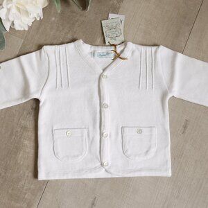 White Cardigan Unisex Pin Tucks & Pockets Feltman Brothers 100% Cotton NWT
